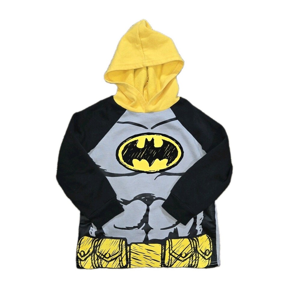 Boys DC Comics Batman Costume Hoodie Size 6 Gray Black Yellow Muscle Graphic